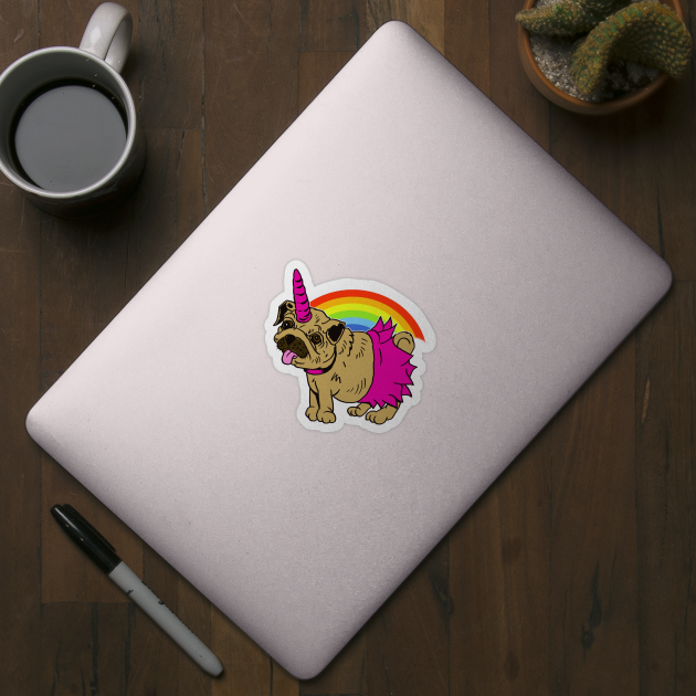 Puggycorn Pug Dog Unicorn in Tutu on Rainbow by silentrob668